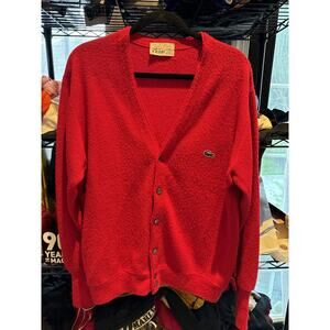 Vintage 70S 80s Izod Lacoste Mens Cardigan Sweater Size M Red Acrylic